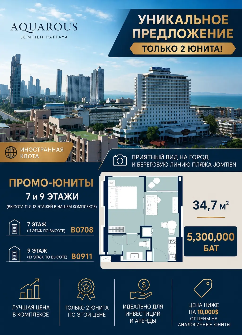 Promo Units at Aquarous Jomtien Pattaya: Save $10,000